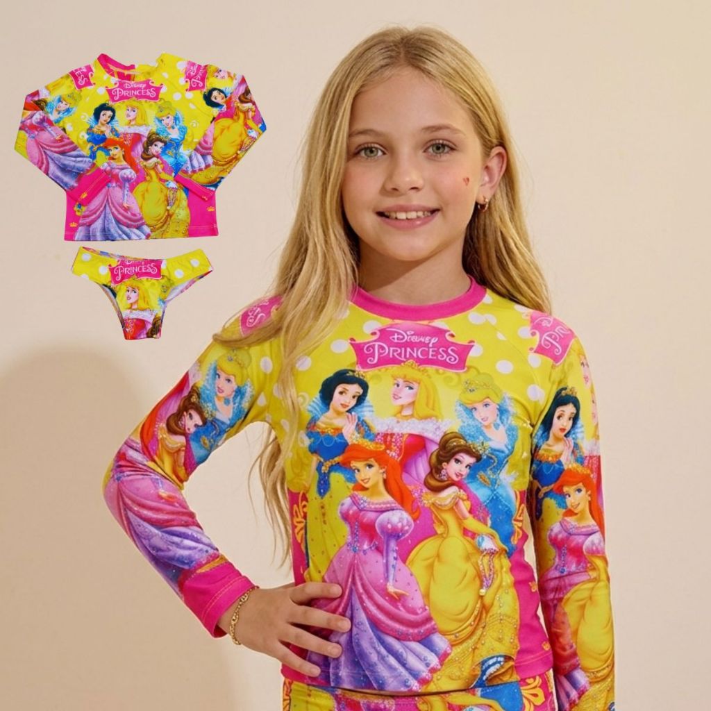 Blusa Com Proteção UV  Infantil Menina 4 a 6 Anos Conjunto de Biquíni + Blusa UV Infantil  Menina