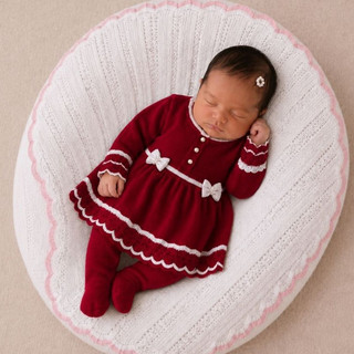 Conjunto Bebê Menina Tricot Premium Vestido Dois Laços + Calça + Manta Saída Maternidade RN