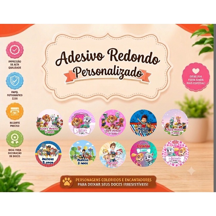Adesivos Redondos Personalizados/ Patrulha Canina/ Alta Qualidade E Brilho 3x3 4x4 5x5/ lembrancinhas festa aniversario