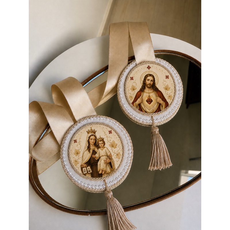 Escapulário Nossa Senhora do Carmo Sagrado Coração Decoração Porta Lar Católico Presente Artigo Religioso
