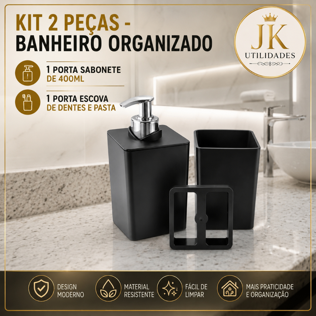 KIT Porta Escova de Dentes e Pasta com Tampa e Saboneteira 30ML