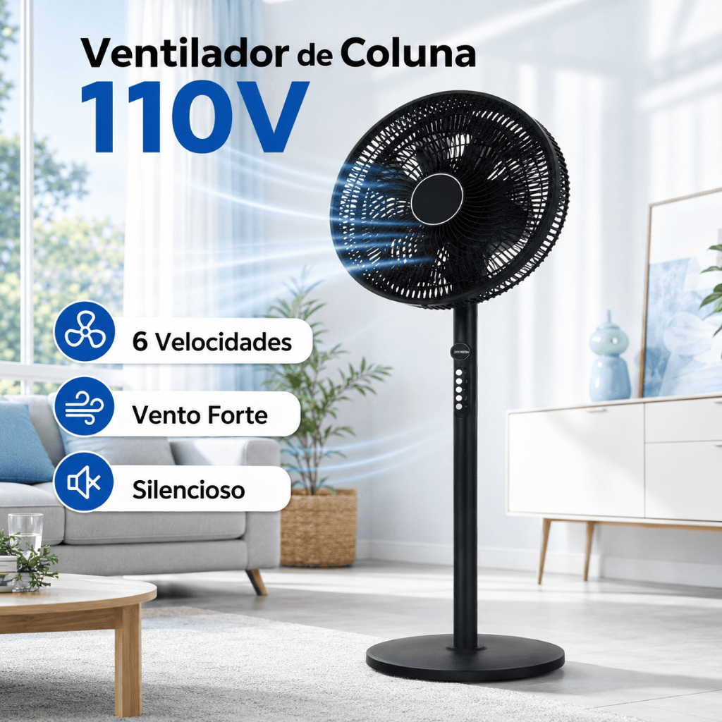 Ventilador Pedestal 220V Silencioso 6 Velocidades, Grade Segura para Crianças Econômico