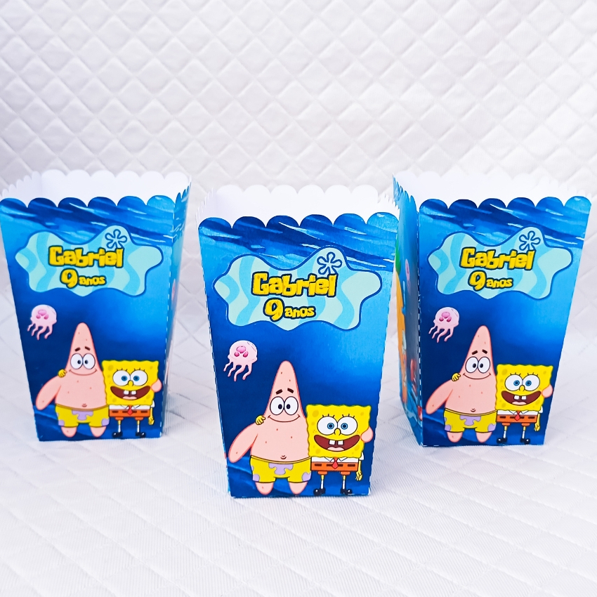 Caixa pipoca BOB ESPONJA personalizado lembrancinha de festa infantil aniversário