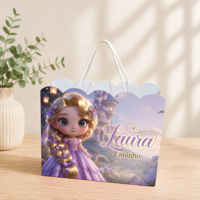 Sacolinha Personalizada Princesa Rapunzel Pegue e Monte Lembrancinha Aniversário Infantil Mimos Festa