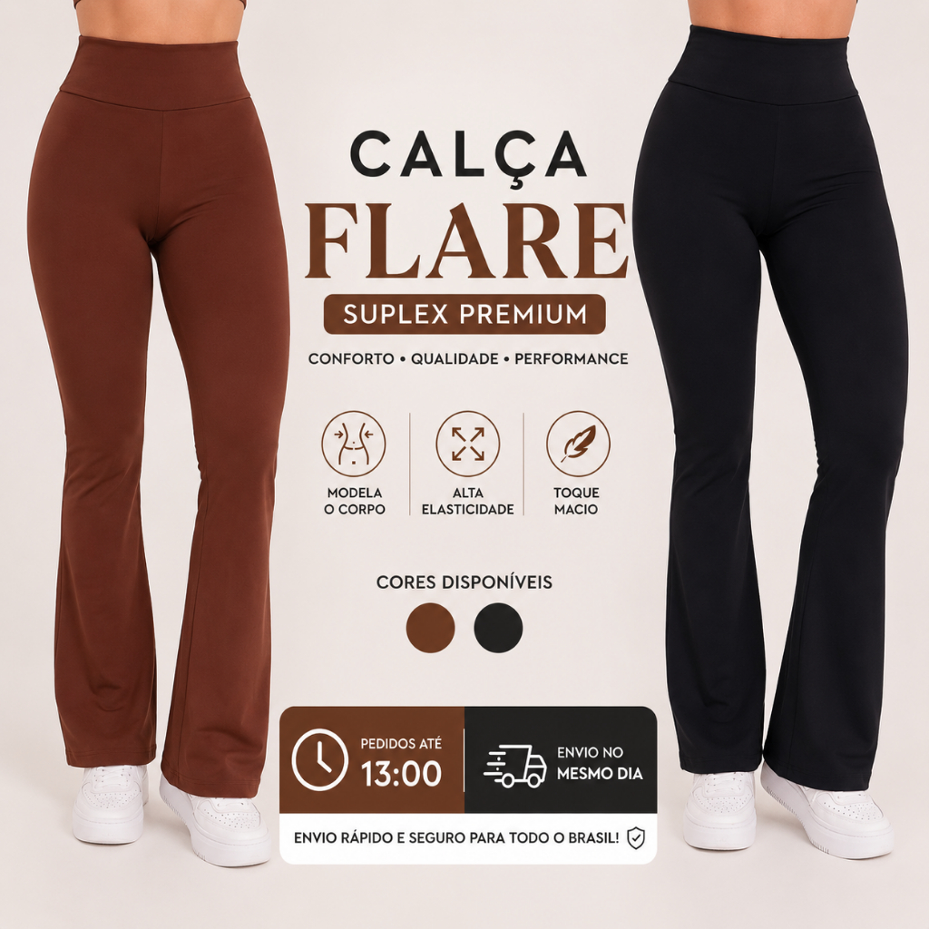 Calça Flare Legging Zero Transparência Fitness Bailarina Feminina Cintura Alta Academia Boca Sino Suplex Premium