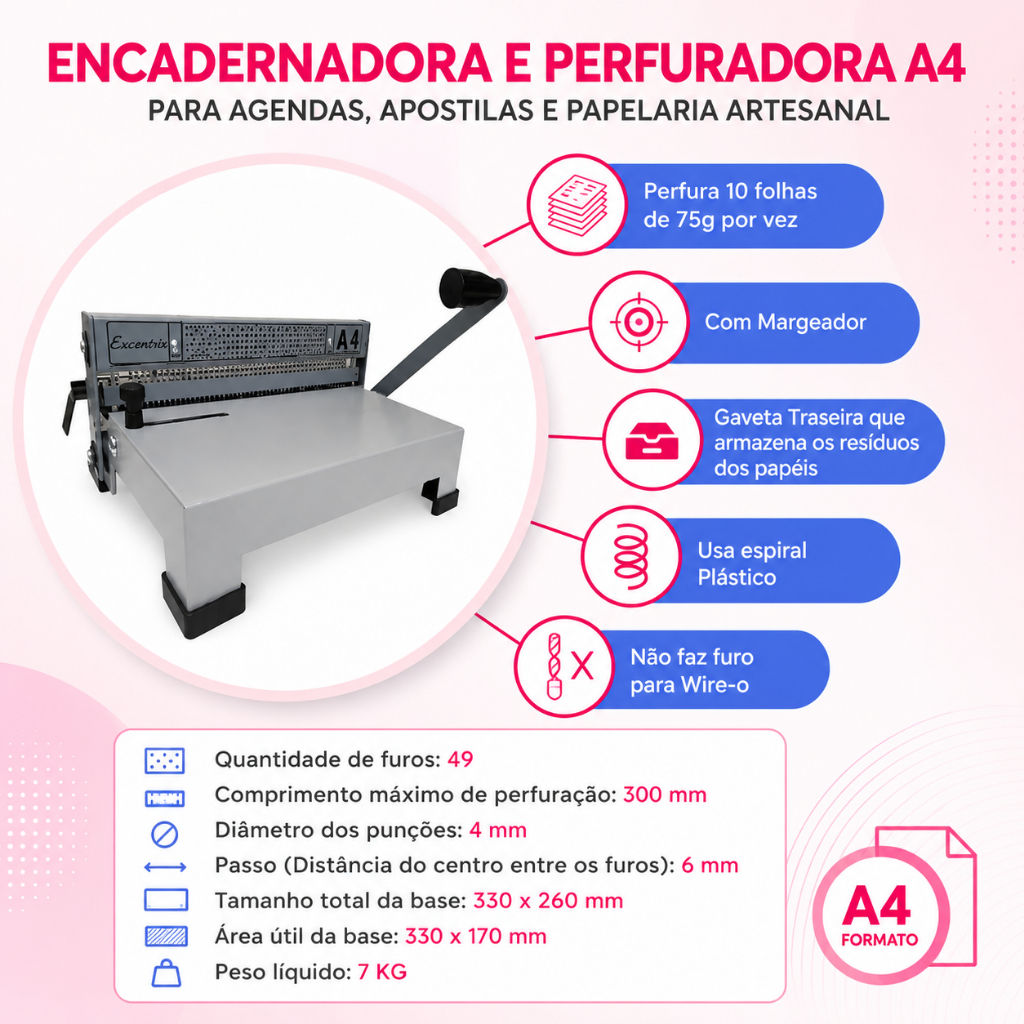 Encadernadora Perfuradora Para Espiral A4 Excentrix