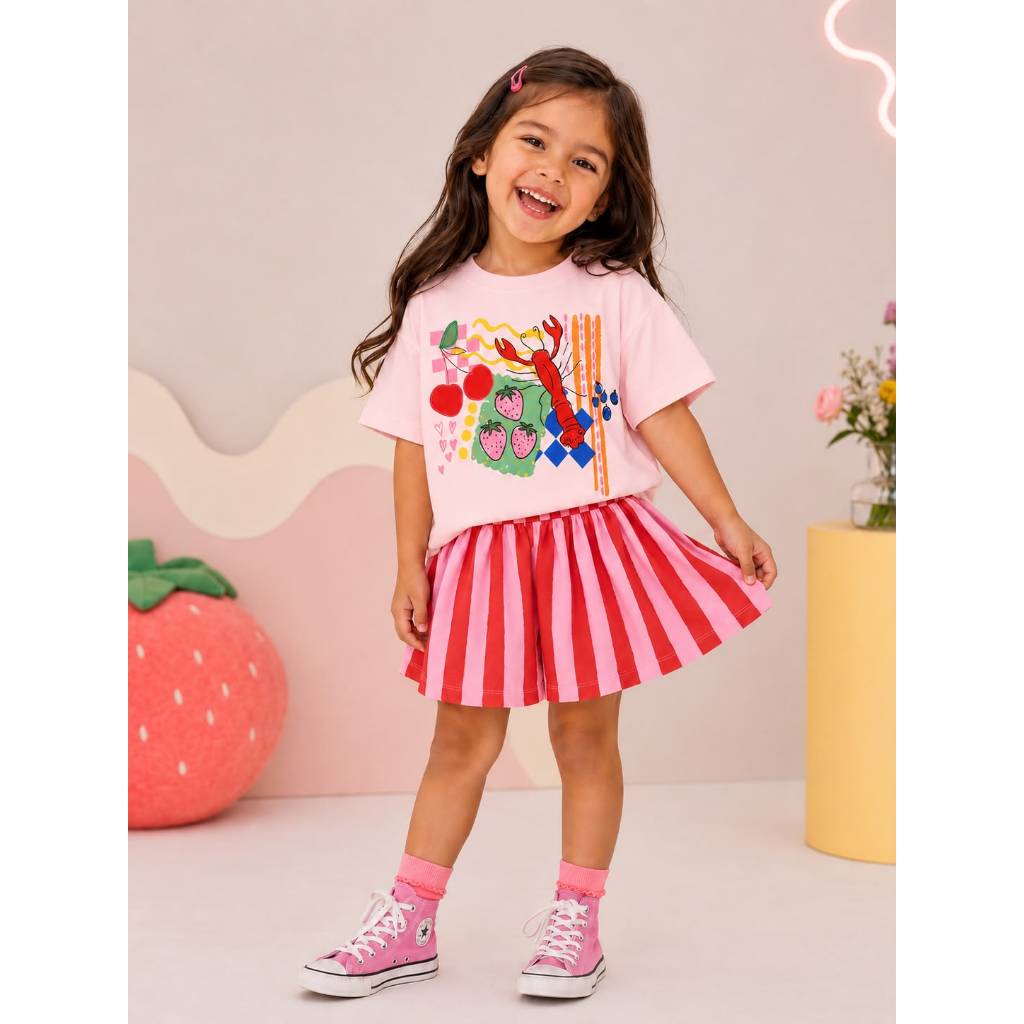 Camiseta Infantil Feminina Camiseta Estampada Colorida Algodão Casual Confortável