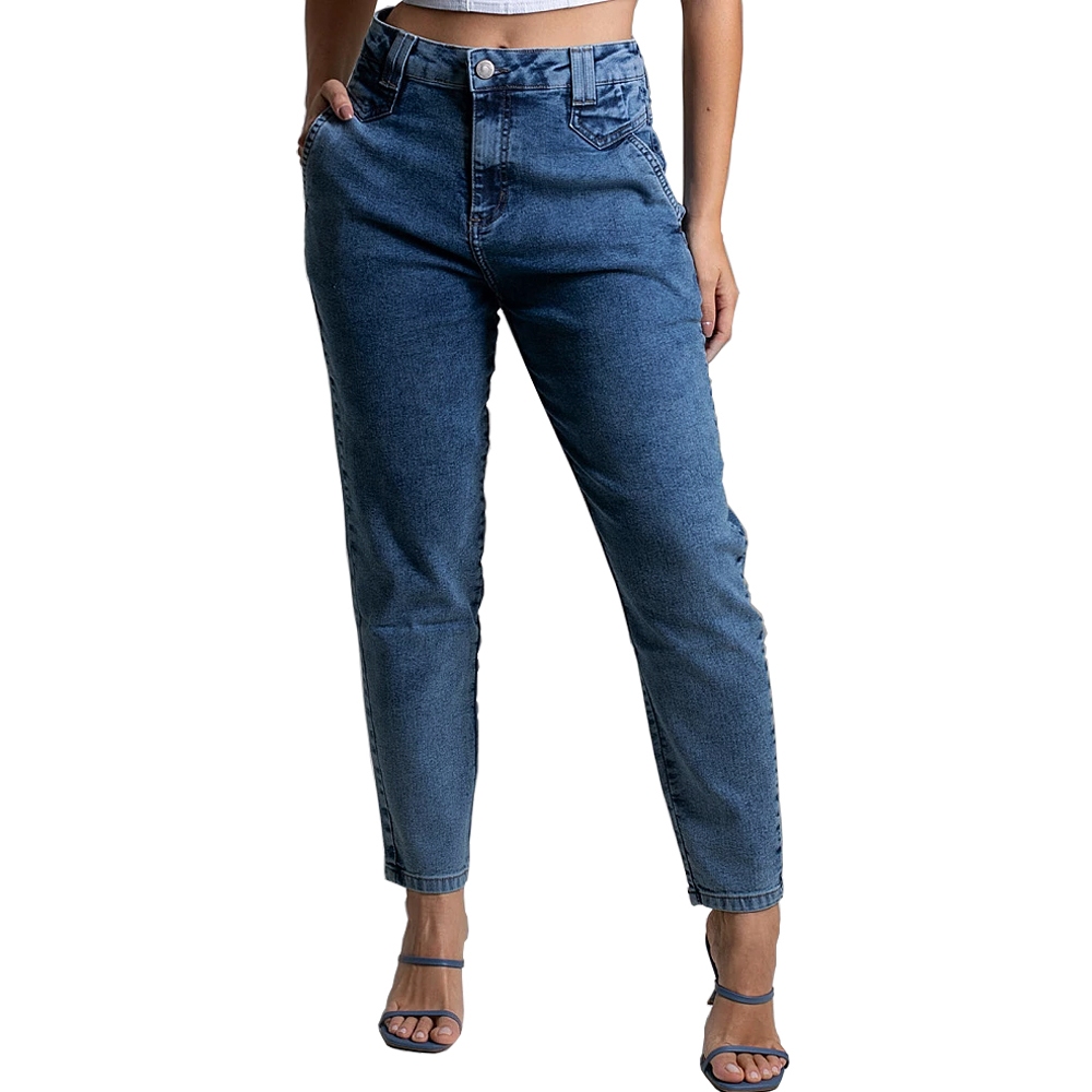 Calça Jeans Feminina Mom Cintura Alta Sawary Premium Reta .