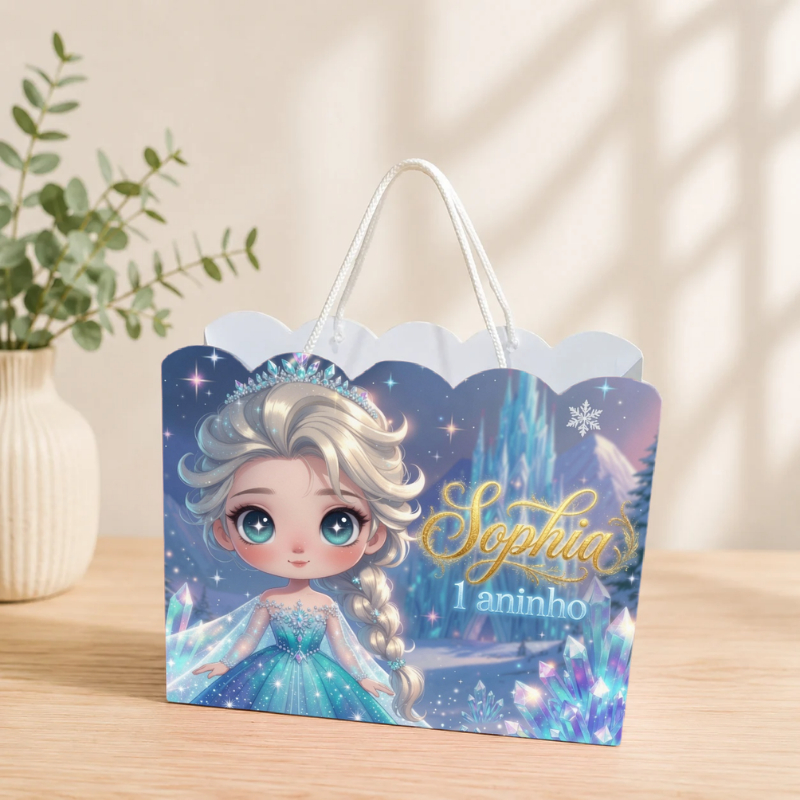 Sacolinha Personalizada Princesa Elsa Pegue e Monte Lembrancinha Aniversário Infantil Mimos Festa