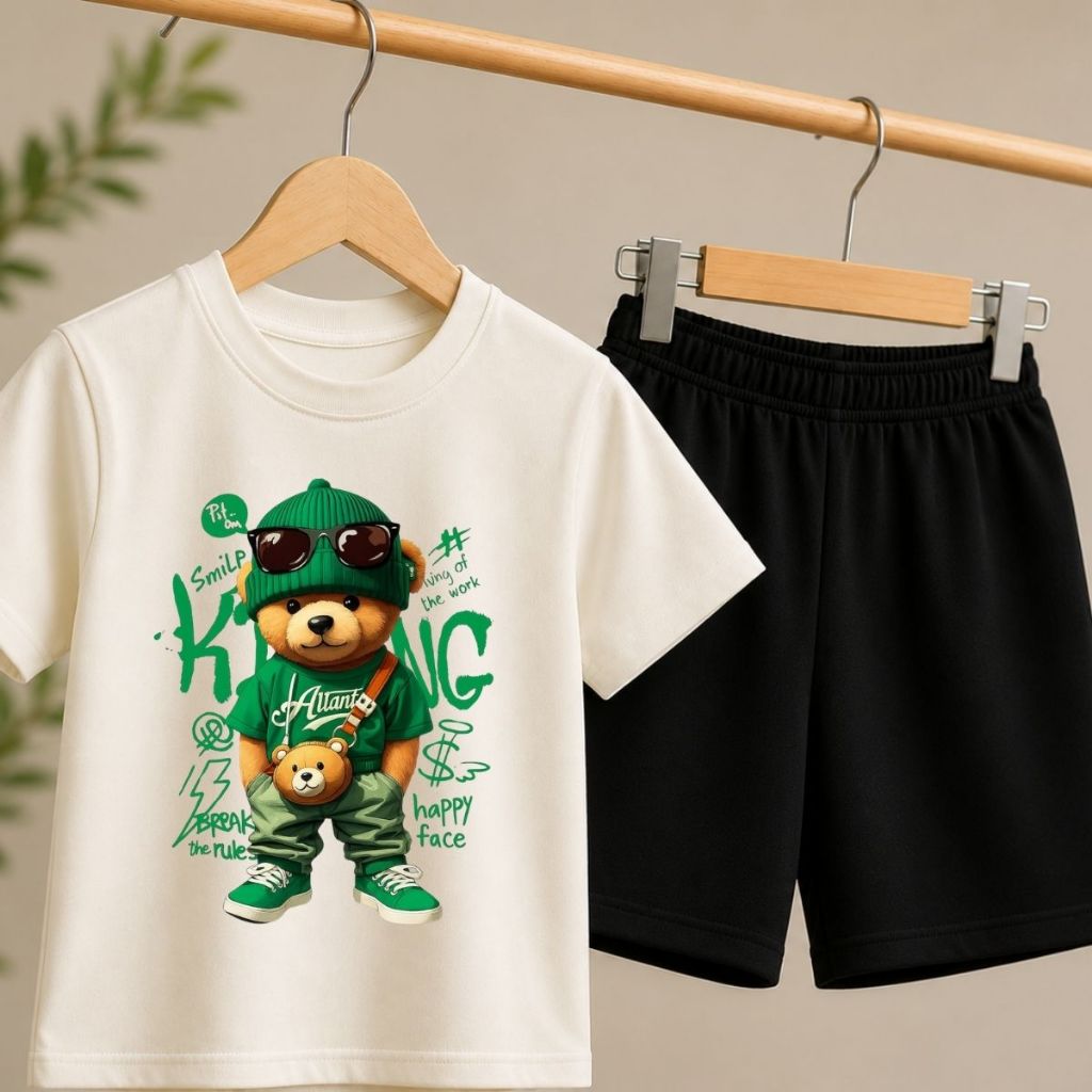 Conjunto Infantil Masculino Camiseta Lisa Bermuda de Moletom Roupa Infantil Moderna Menino Casual
