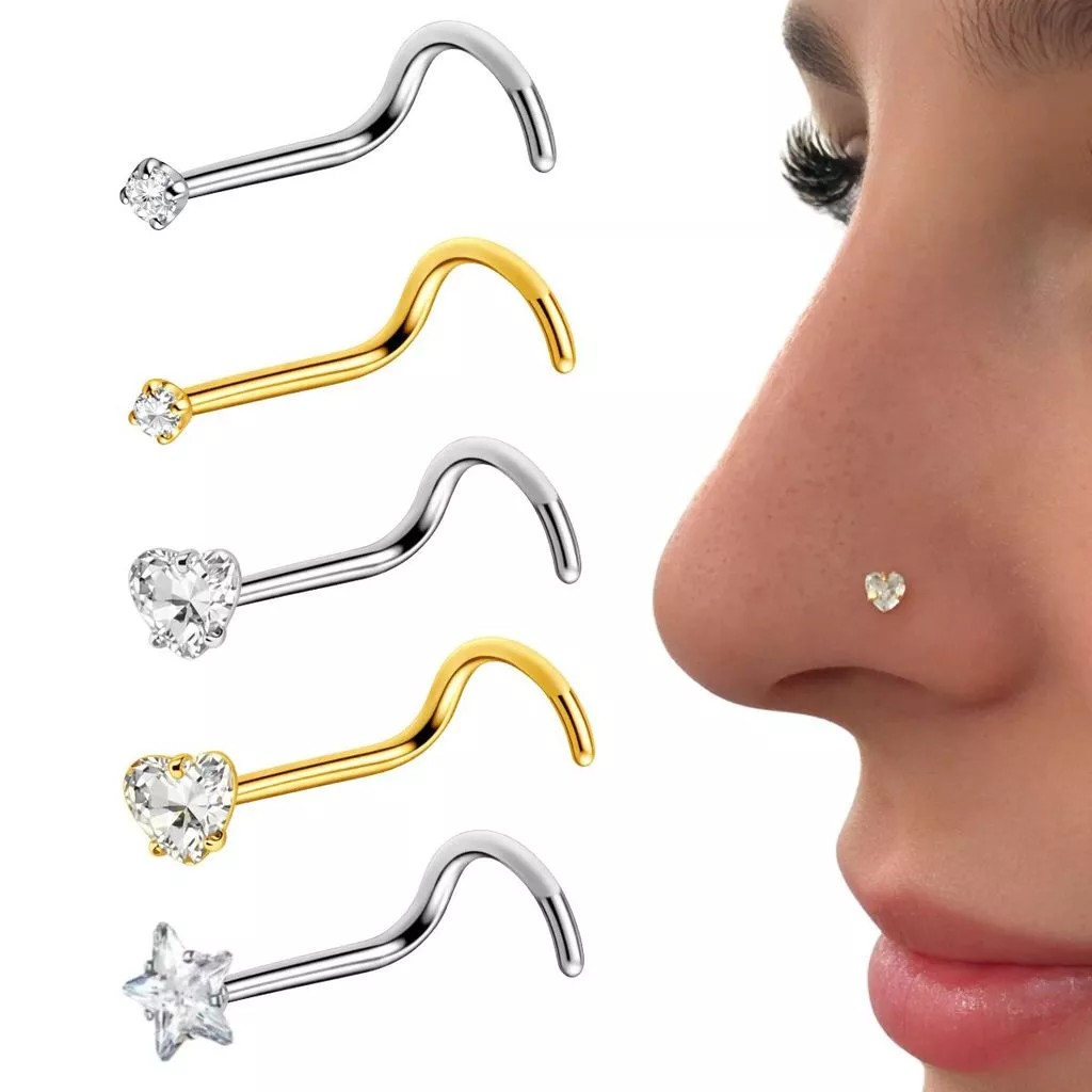 Piercing Nostril Nariz Bolinha/Estrela/Coração Aço Inoxidável Antialérgico Brilhante Resistente
