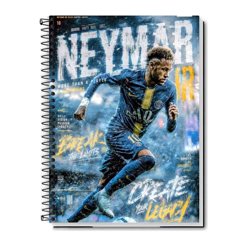 Caderno Escolar Neymar – Paixão, dribles e dedicação 1,10,15 e 20 Matérias