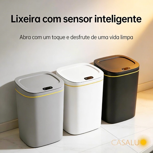 Lixeira Automática Inteligente 16L Com Sensor Infravermelho Sem Toque Tampa Automática Multiuso Para Cozinha Banheiro Es