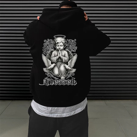 Moletom Canguru Streetwear Urbans Anjo 07 BLESSED Unissex Blusa de Frio Masculino e Feminino Flanelado Estampado