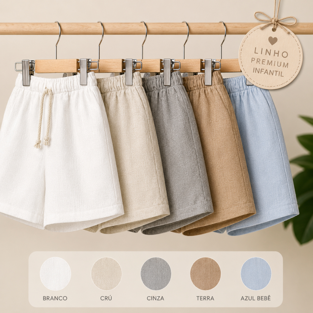 Short linho mauricinho bebê- infantil 1 ao 4 cores variadas