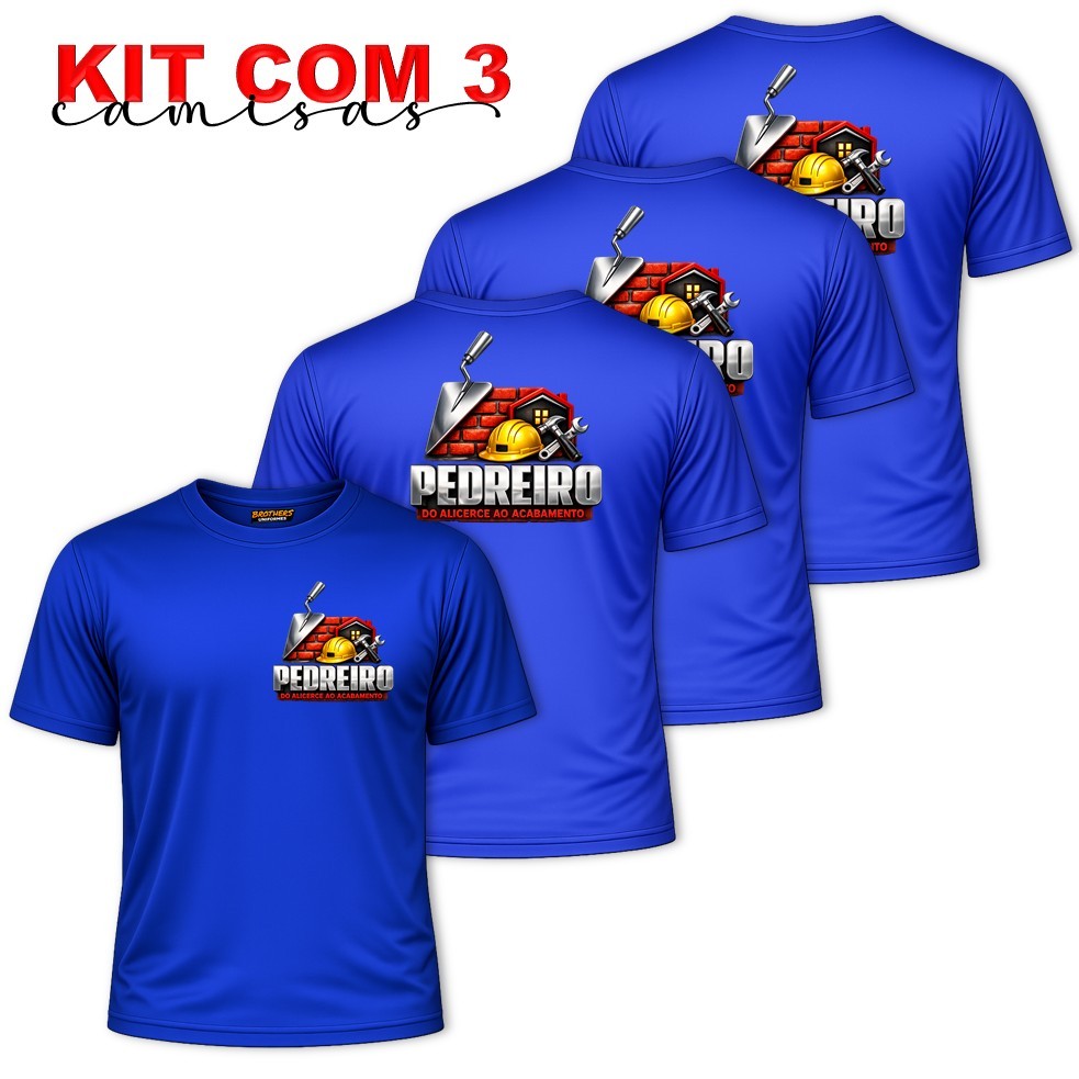 KIT COM 3 Camisas Camisetas Masculinas Uniforme Profissional PEDREIRO Ajudante Mestre de Obra Construção Dry Respirável