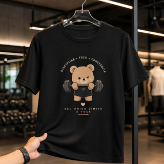 Camiseta Feminina Ursinho Academia Motivacional 100% Algodão Premium