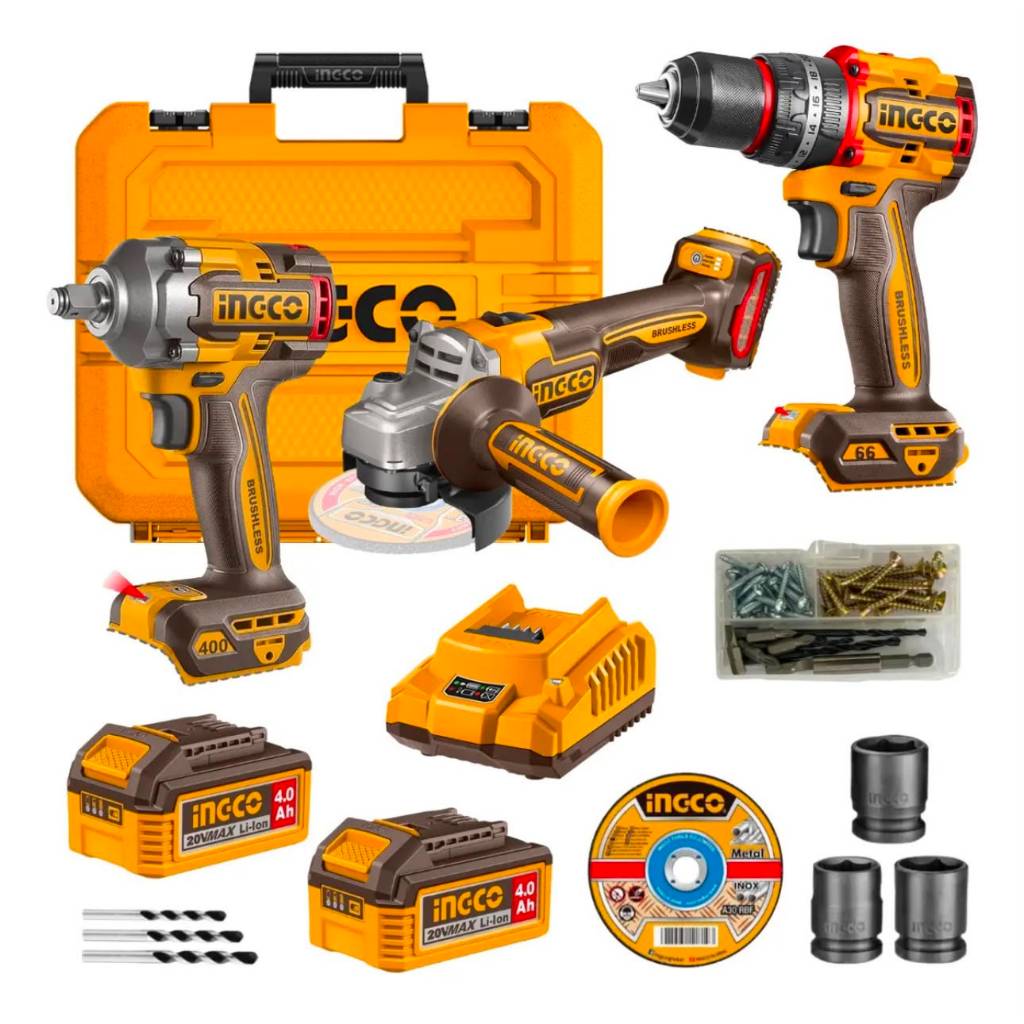 Kit Parafusadeira + Esmelhiradeira + Chave de impacto 20v INGCO (220V)