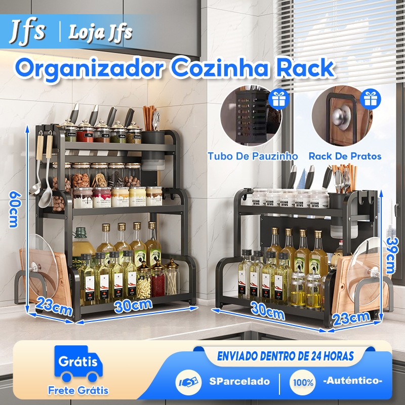 Prateleira Multifuncional Para Temperos de Cozinha de 2 e 3 Camadas, Prateleira Para Armazenamento de Temperos