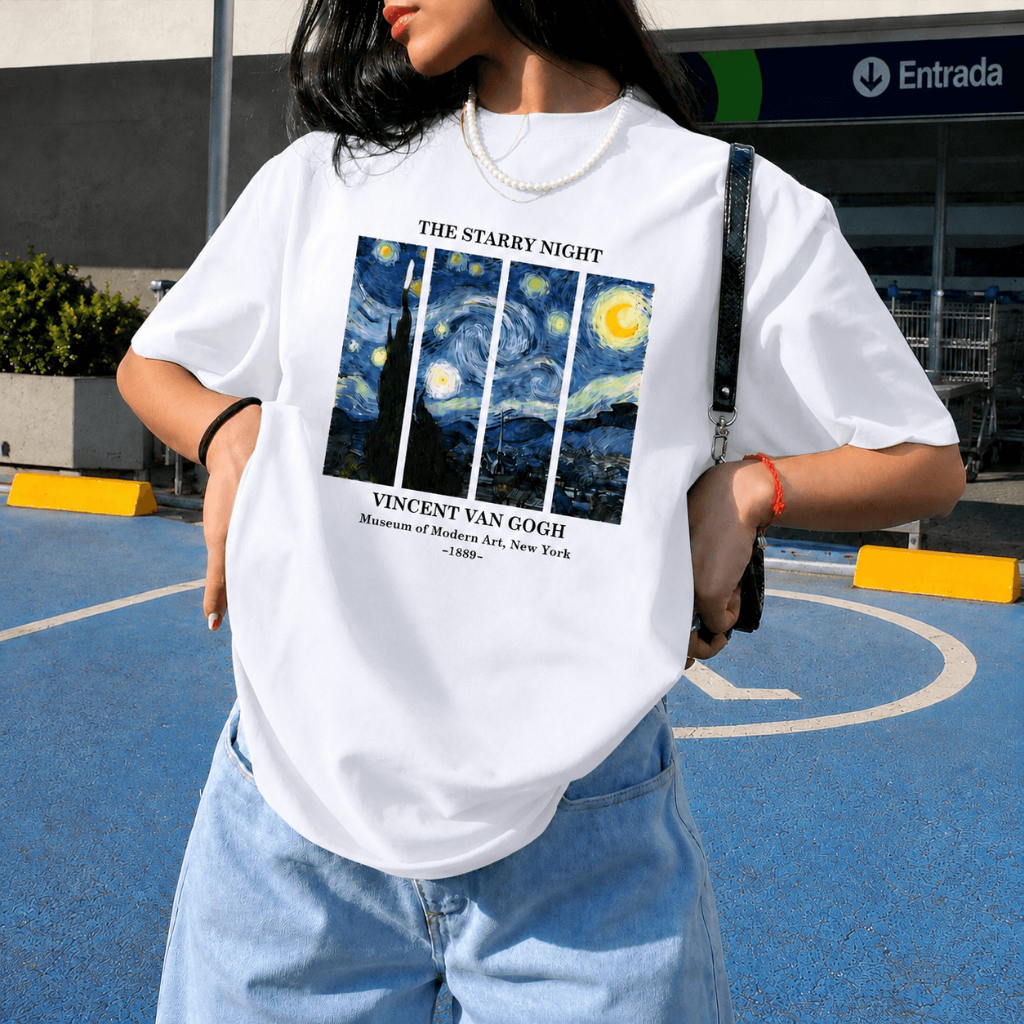 Camiseta Feminina Estilosa Streetwear 100% Algodão Estampa Van Gogh Lançamento