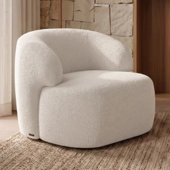 Poltrona Decorativa Fixa Orgânica Para Sala Living Barolo L06 Bouclê Bege - Lyam Decor