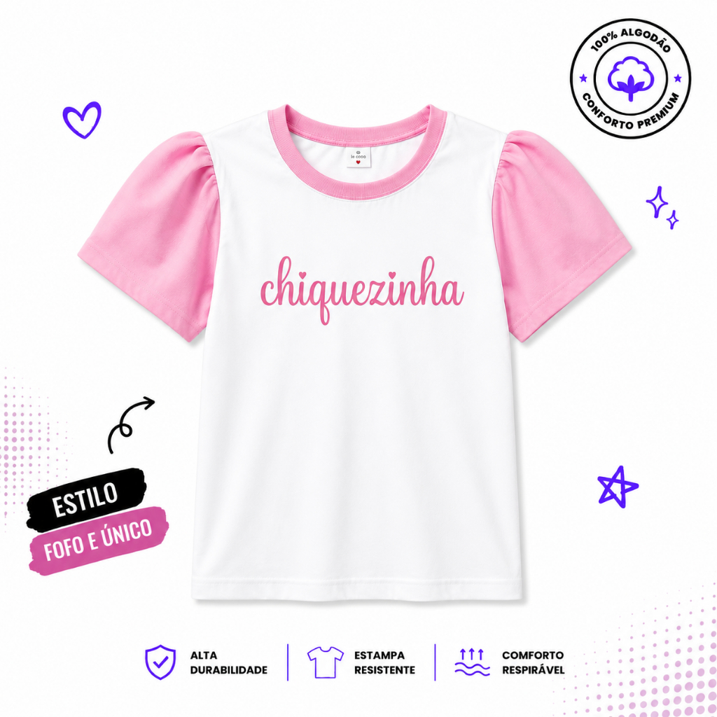 Camiseta Feminina Blusa Rosa Menina Moda Infantil Criança Algodão Estilosa Moderna Presente Ideal