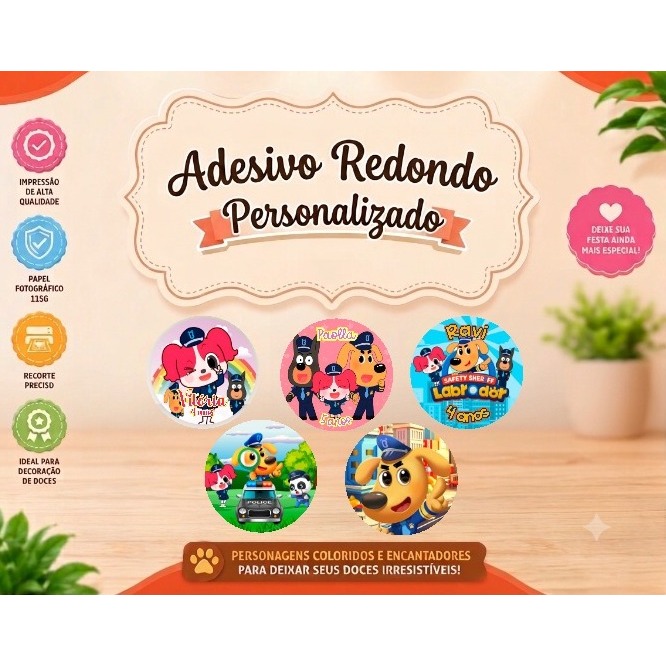 Adesivos Redondos Personalizados/ Detetive Labrado/ Alta Qualidade E Brilho 3x3 4x4 5x5/ lembrancinhas festa aniversario