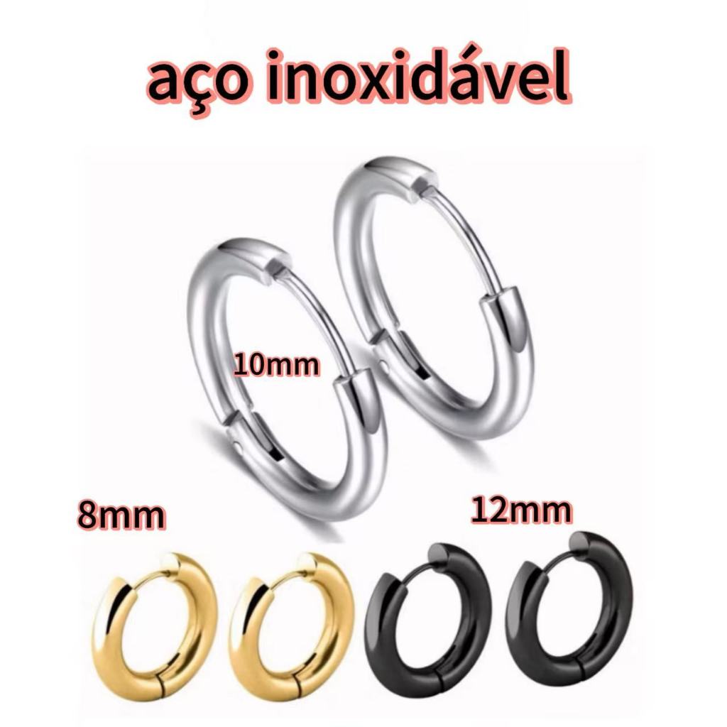 Brinco Masculino Feminino Argola Prateado Aço Cirúrgico - PAR Argola Pequena Aço Cirúrgico Inox （8mm/10mm/12mm）