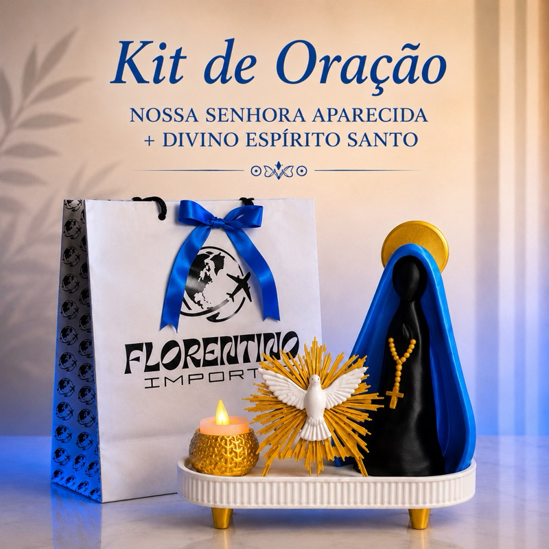 Kit de Oração Nossa Senhora Aparecida Decorativo Presente Católico Cantinho da Fé Novo Lar Luxo