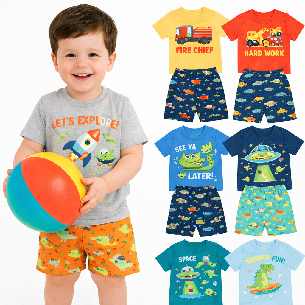 Kit Sortido 2 ou 4 Peças Roupa Infantil Menino Verão Conjunto Infantil Bebê Masculino Verão Manga Curta e Shorts