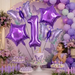 Kit 5 Balões Metalizados Decoração Borboleta Festa Jardim Encantado Roxo Balão Aniversario Infantil