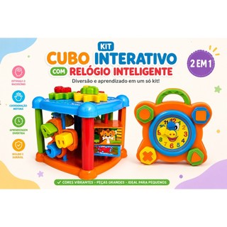 Cubo Educativo Infantil Interativo com Relógio Didático Brinquedo Pedagógico Menino e Menina coordenação motora