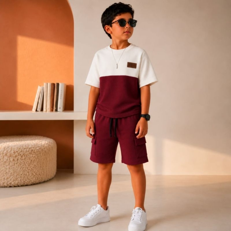 Conjunto Menino Mauricinho 2 Peças Camiseta e Bermuda Infantil Juvenil Verão Roupa Masculina Estilosa Casual Moda Menino