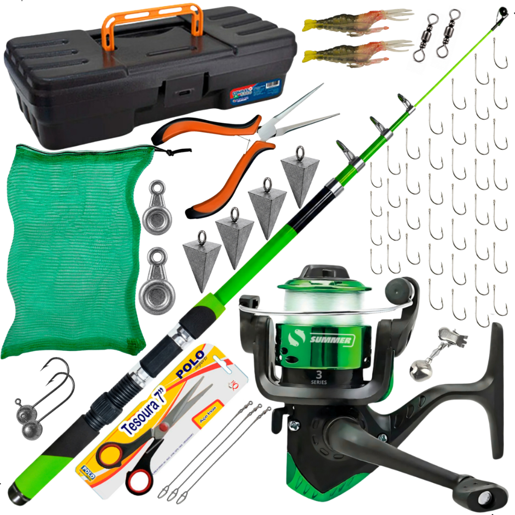 Kit Pesca De Praia Vara 3,60m Molinete Caixa E Acessórios