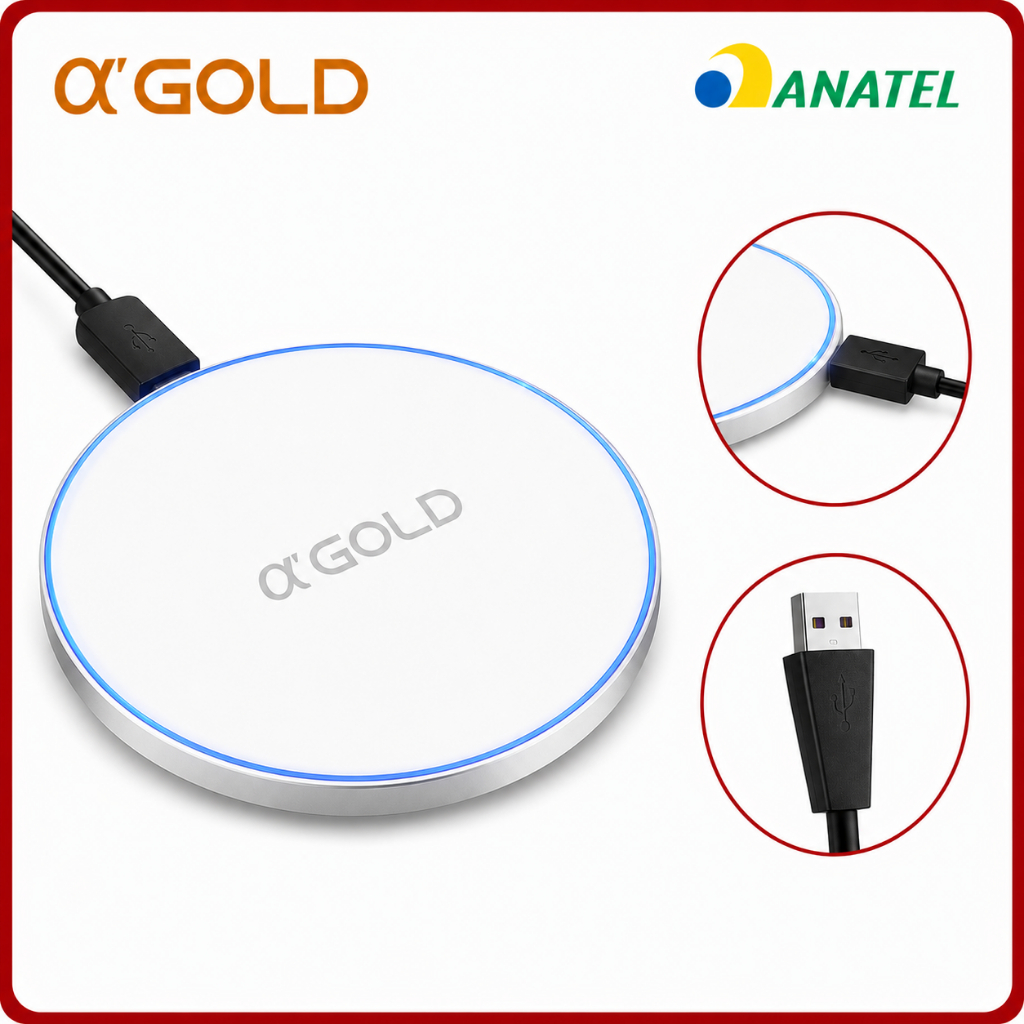 Carregador Wireless Premium A'Gold 20W Indução Qi Sem Fio Original
