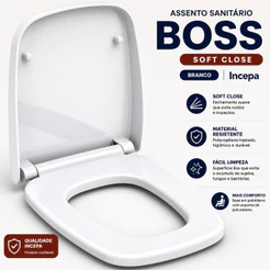 Assento Sanitário Boss Soft Close Original PP Branco + Kit Para Fixação - Incepa Original