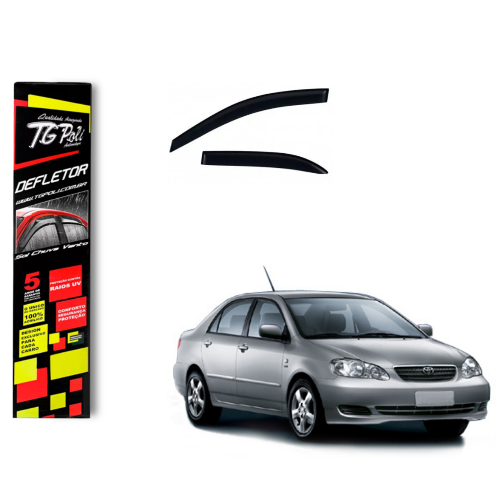 Calha de Chuva Toyota Corolla Sedan 2003 a 2007 TG Poli Defletor 4 portas Protetor Janelas Fumê