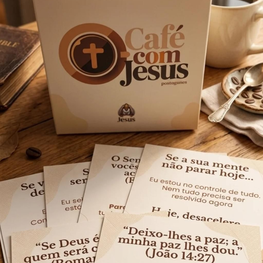 Café com Jesus 124 mensagens | Caixa com Cartões Devocionais | Presente Cristão | Versículos e Reflexões Diárias