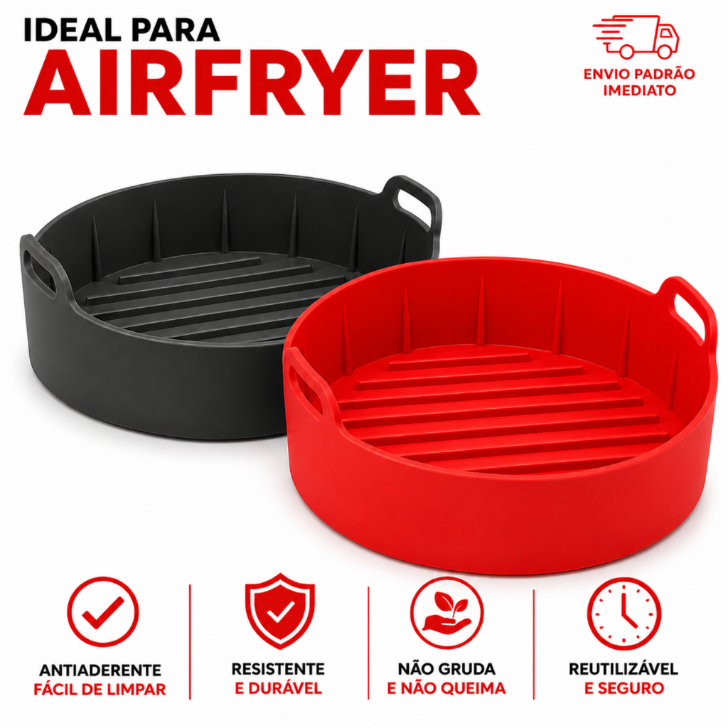 Forma De Silicone AirFryer Antiaderente Redonda 2,5 à 3,5 Litros