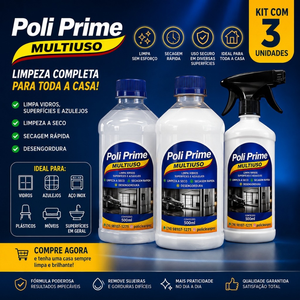kit, Poli Prime Policlean limpa vidro à seco, tira manchas em vidros