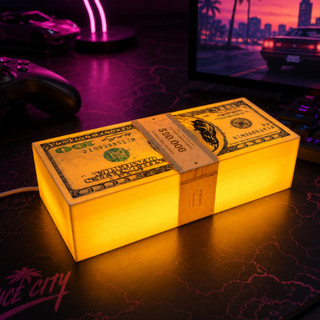 Dinheiro inspirado no GTA VI · Rotativo · Opção Sem Luz e Luminária com LED USB parece…