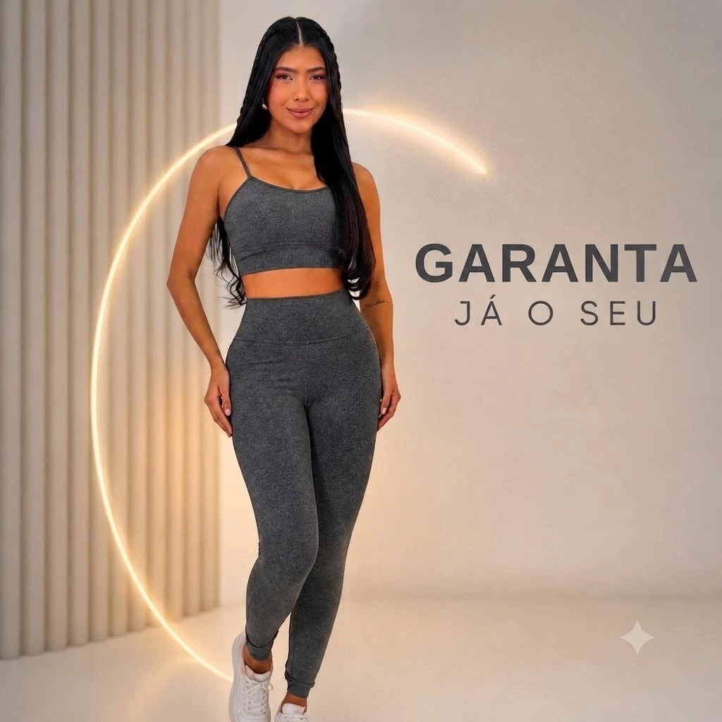 Conjunto Calça e Top Fitness Feminina Cores Lisas Sem transparência Suplex