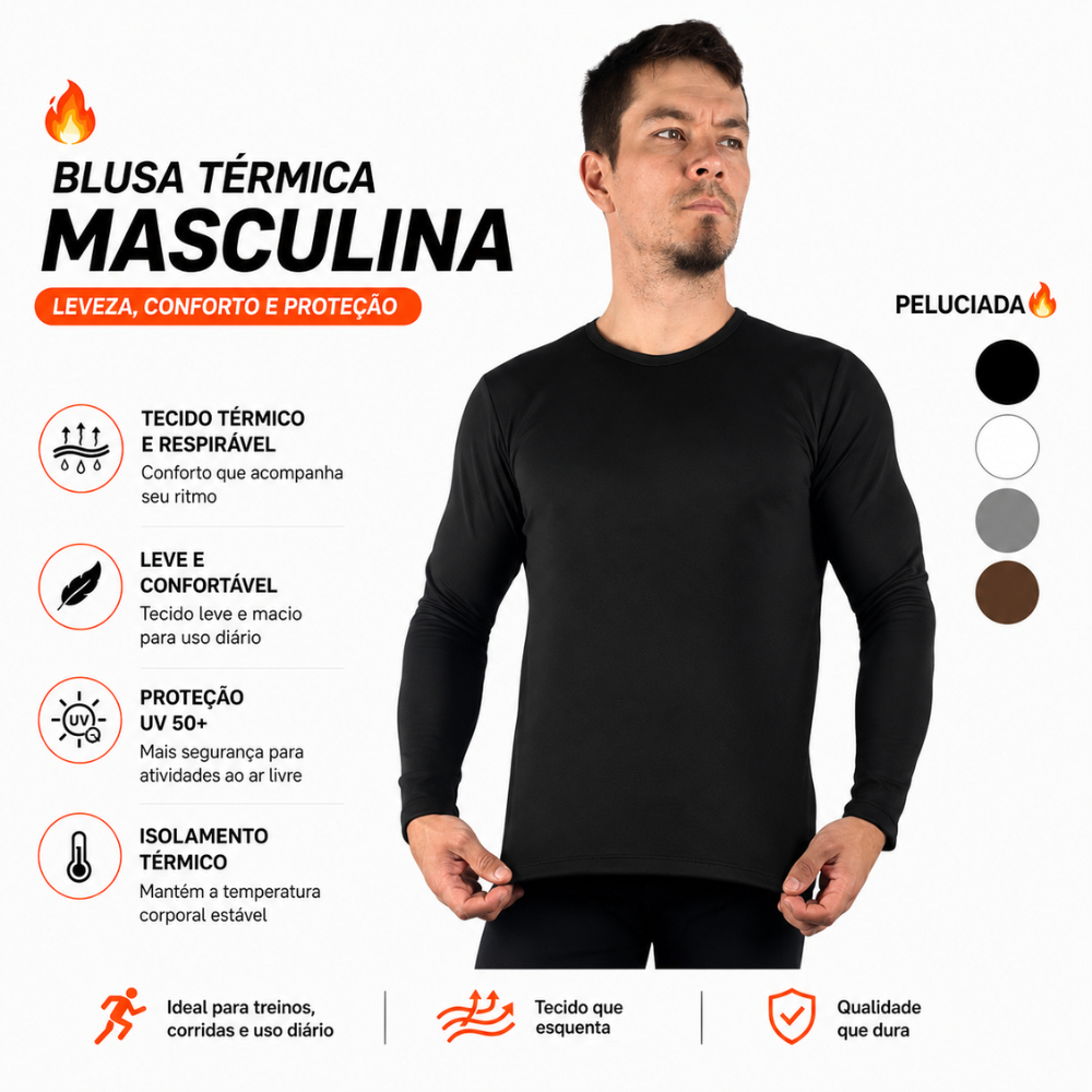 Blusa Masculina Térmica Pelúciada Manga Longa Segunda Pele Inverno