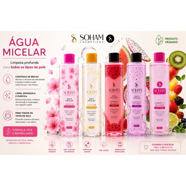 Agua Micelar limpeza facial toque suave vitamina C controle de