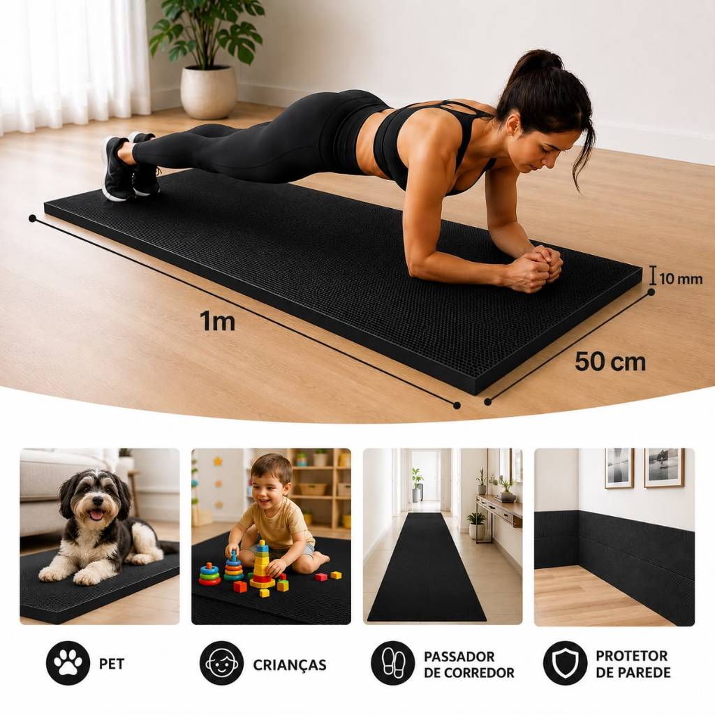 Tapete Yoga 1m x 50cm x 10mm pet Ginastica Exercicio Meditacao pilates treino revestimento acustico