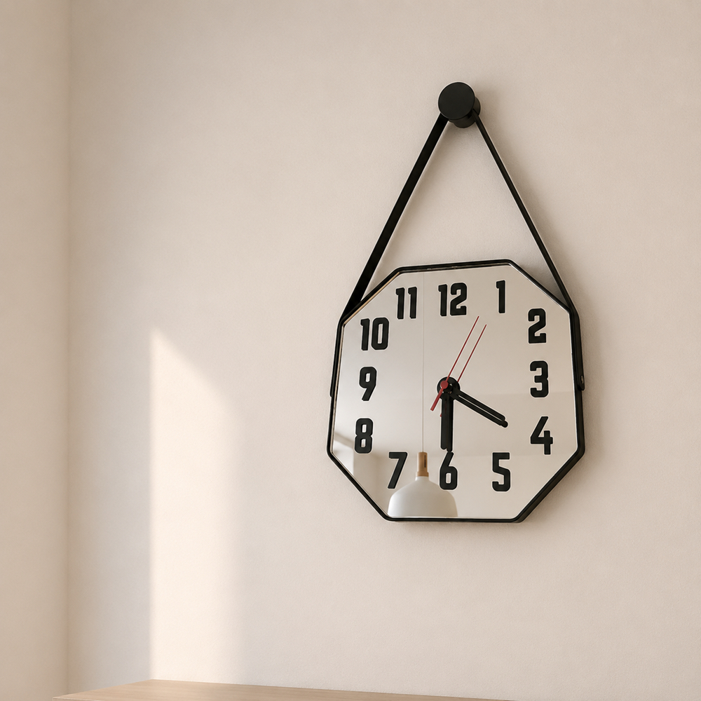 Relógio Adnet Espelhado 25x25cm com Alça Couro Ecológico + Pendurador Relógio de