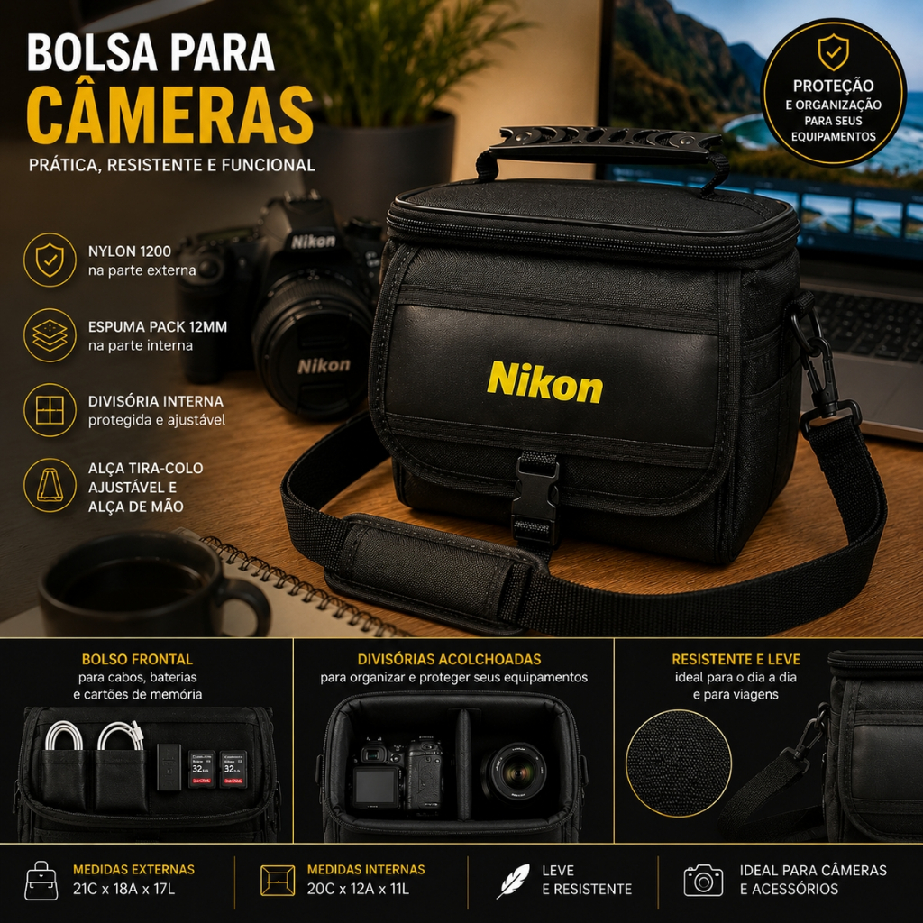 Bolsa Case Fotográfica Nikon Para Acessórios e Câmeras Dslr D7000, D3200, D5300, D5200 — imagem 2 de 2