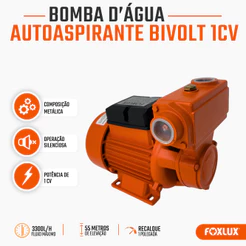 Bomba Periférica Autoaspirante Bivolt Foxlux para Irrigação, Jardim e Uso Doméstico