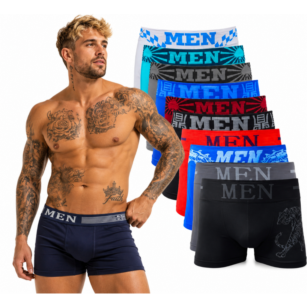 Kit 3 Cuecas Boxer Masculina Microfibra Confortável Sem Costura Elástica Dia a Dia Moda Íntima