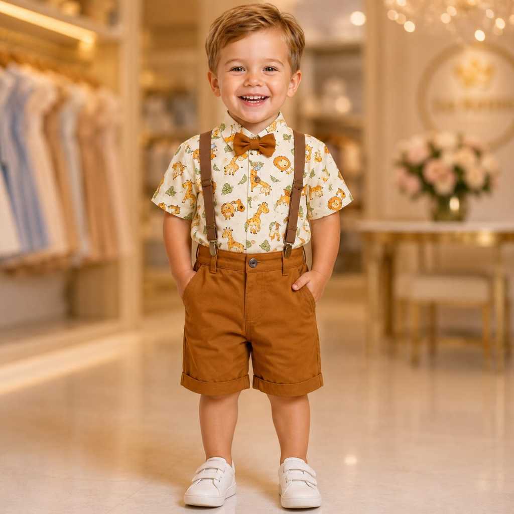 Conjunto Menino Infantil Luxo Temático Safari RF04+ Bermuda Caramelo